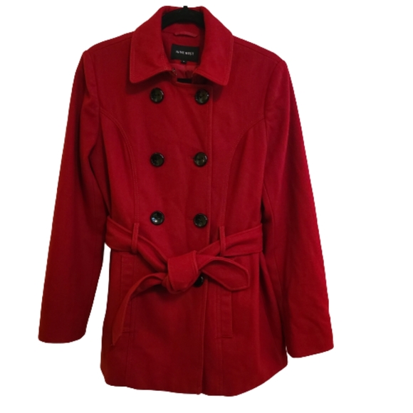 Nine West Red Wool Blend Coat with Tie Belt